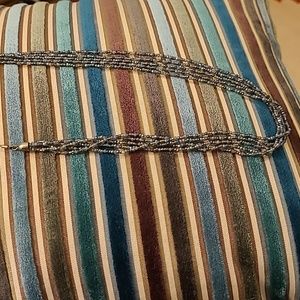 Bead necklace, blue and silver beads, 14-20 inches long
